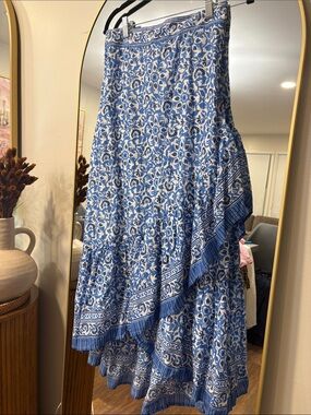 Vineyard Vines Katuma Blue and White Floral Tiered Maxi Skirt
